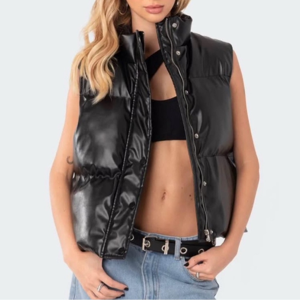 Edikted Black Puffer faux leather Vest